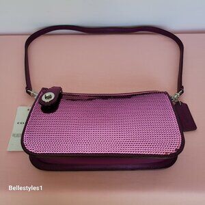 COACH Penn Sequined & Smooth Leather Small Shoulder Bag - Dark Magenta⭐